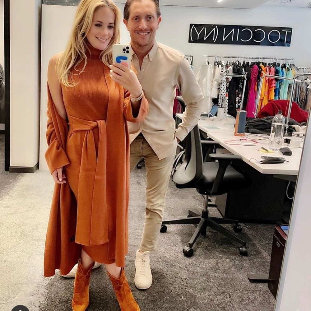 TOCCIN SET knit tie turtleneck dress with coordinating sweater coat NWT